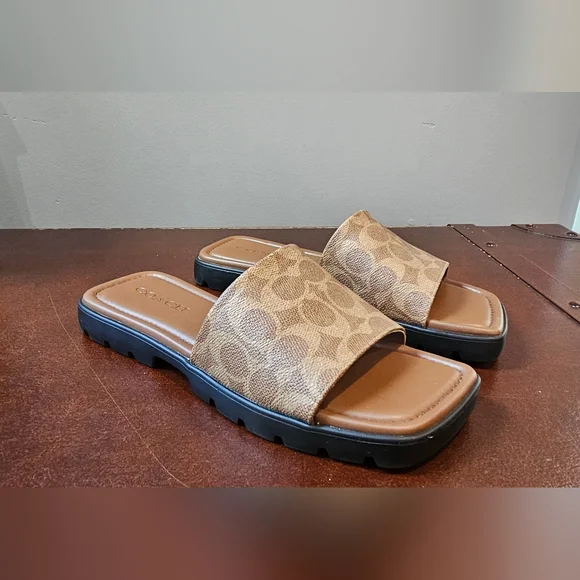 Coach Women's Tan Signature Slide Sandals - Picture 3 of 5
